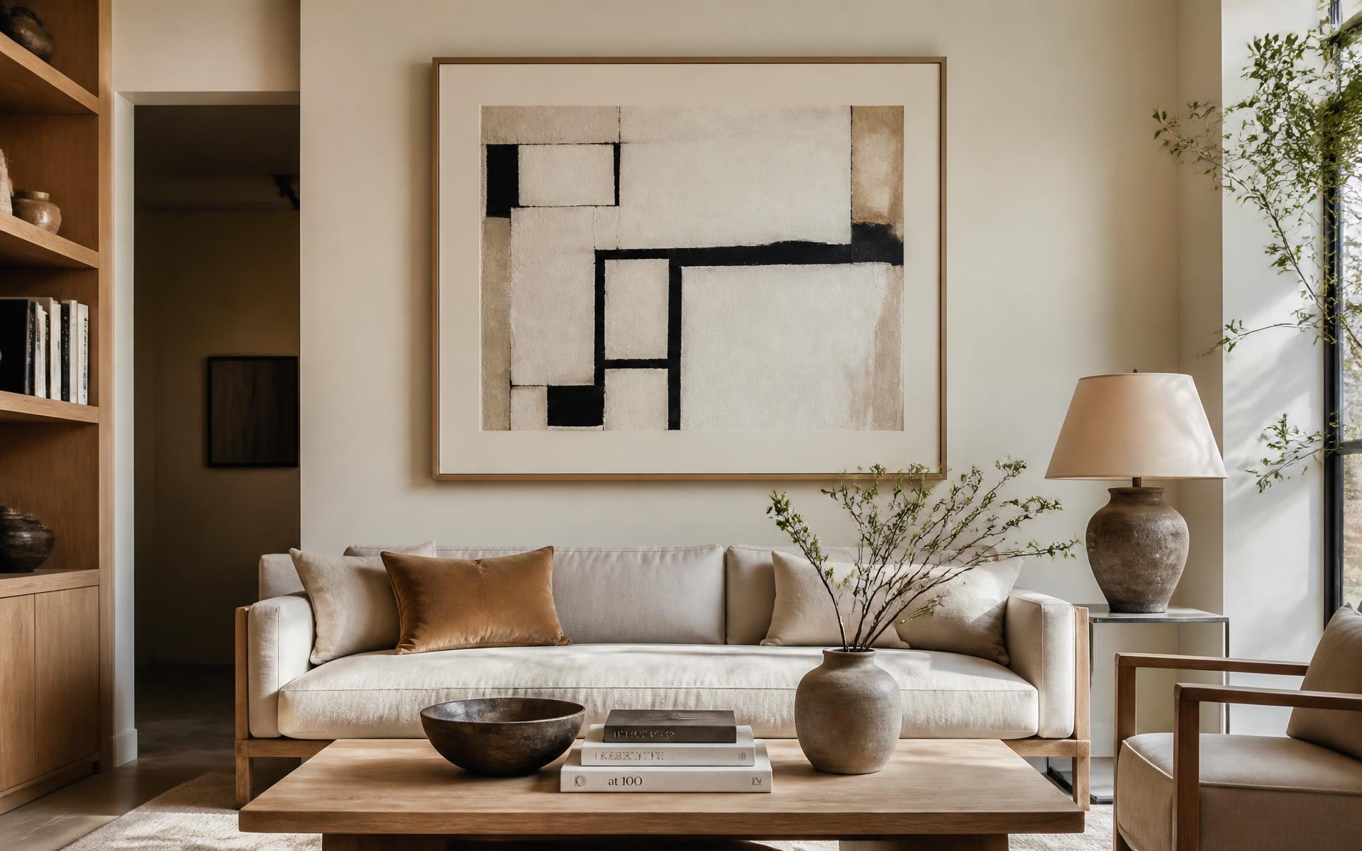 Ruang tamu modern dengan wall art CITISPACE sebagai focal point